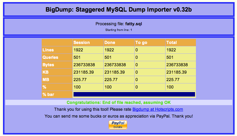 ایمپورت دیتابیس حجیم MySQL با استفاده از BigDump
